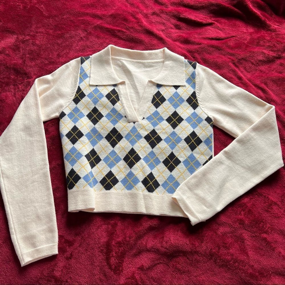 Patternâcollar crop sweater - Picture 3 of 9